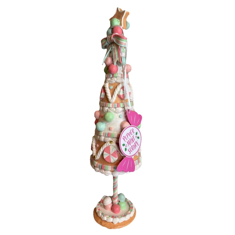 Peppermint Square Gingerbread Candy Christmas Tree 14" NEW